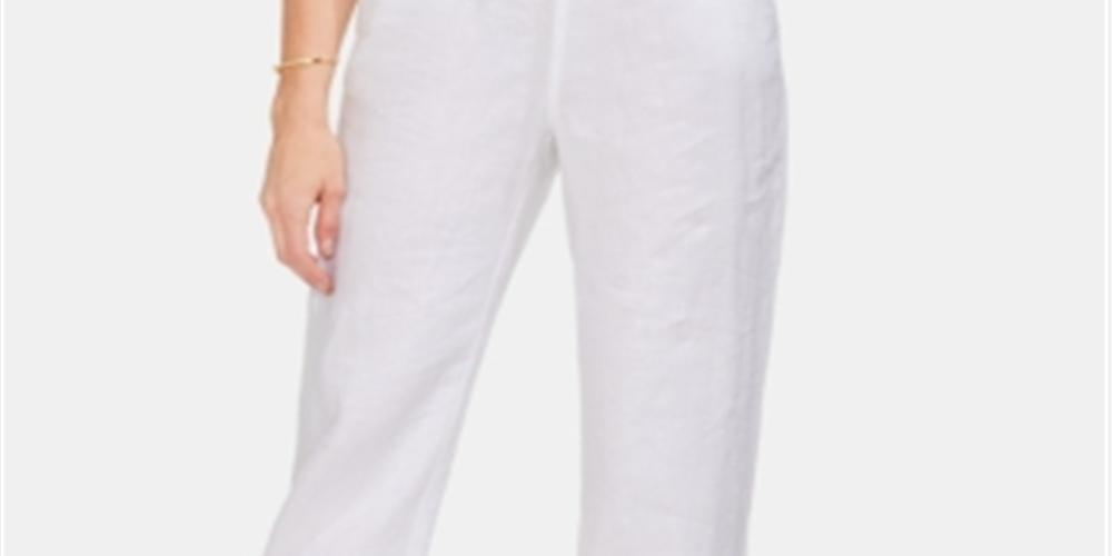 Calça feminina Vince Camuto de linho com cordão e pernas largas, ultra branca, tamanho GG