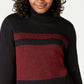Karen Scott Suéter Feminino Petite Colorblock de Algodão Gola Alta Preto Tamanho Petite Médio