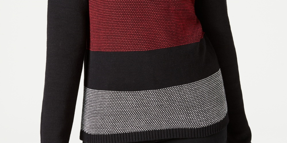 Karen Scott Suéter Feminino Petite Colorblock de Algodão Gola Alta Preto Tamanho Petite Médio