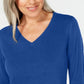 Karen Scott Suéter feminino com decote em V, azul marinho, tamanho extrapequeno