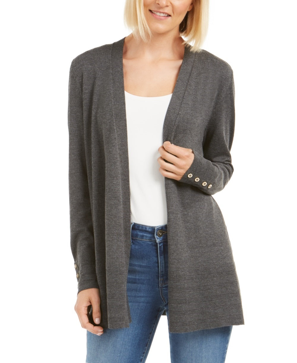 Cardigan feminino Charter Club com frente aberta, cinza, tamanho grande