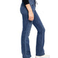 Calça jeans feminina Free People azul com cadarço e corte reto, stretch, azul marinho, tamanho 30