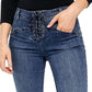 Calça jeans feminina Free People azul com cadarço e corte reto, stretch, azul marinho, tamanho 30