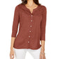 Blusa feminina com botões e ilhós estilo &amp; co, marrom, tamanho médio