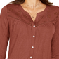 Blusa feminina com botões e ilhós estilo &amp; co, marrom, tamanho médio