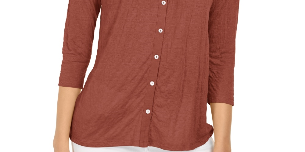 Blusa feminina com botões e ilhós estilo &amp; co, marrom, tamanho médio