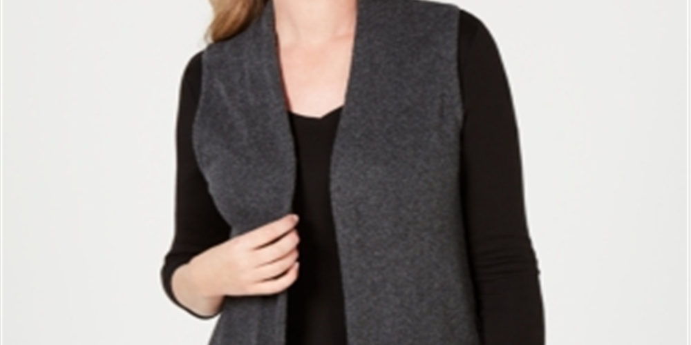 Karen Scott Colete Feminino Frente Aberta Cinza Escuro Tamanho Pequeno P/M