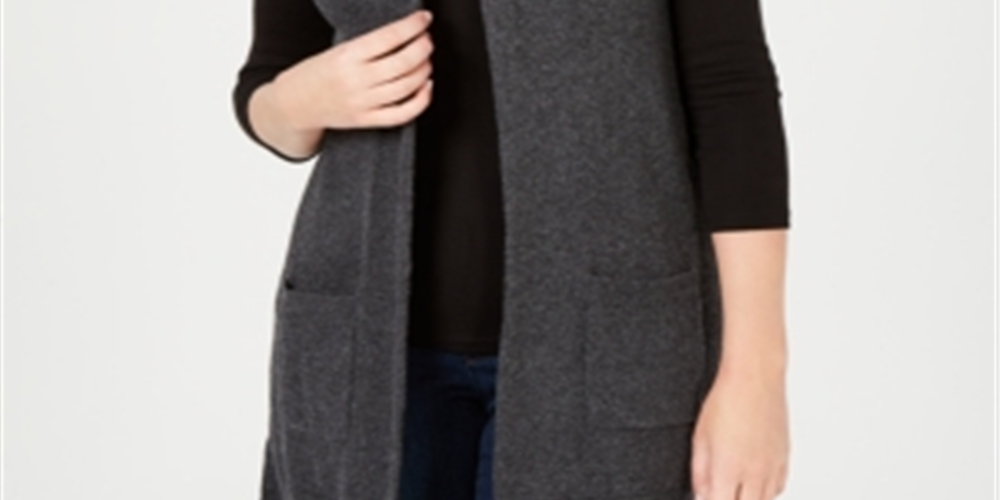 Karen Scott Colete Feminino Frente Aberta Cinza Escuro Tamanho Pequeno P/M