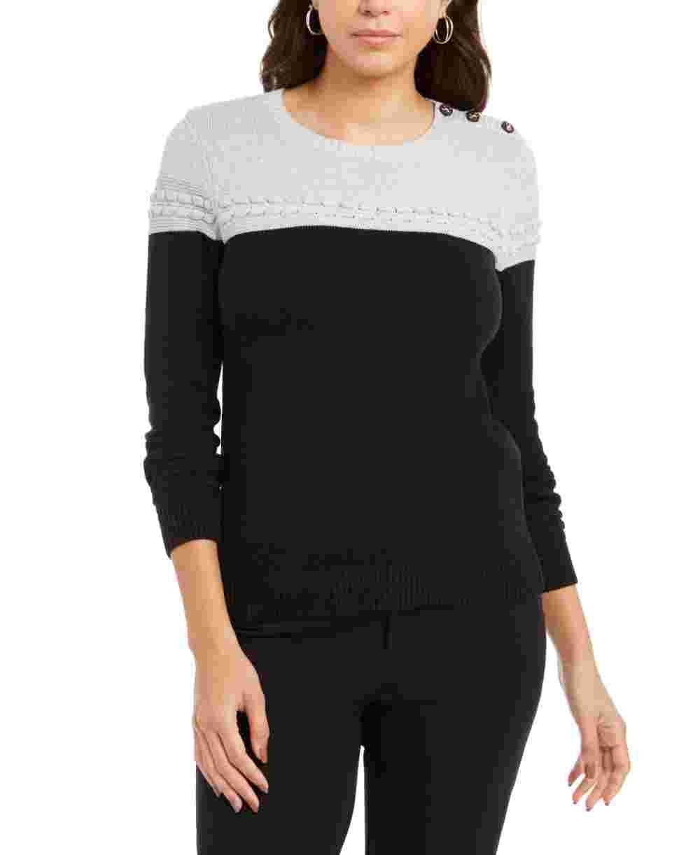 Suéter feminino Charter Club Petite Lurex em malha cinza Petite Small