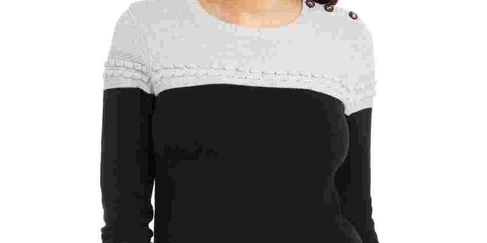 Suéter feminino Charter Club Petite Lurex em malha cinza Petite Small