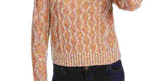 Kit + Sky Suéter feminino laranja estampado, manga comprida, gola alta, laranja, tamanho extragrande