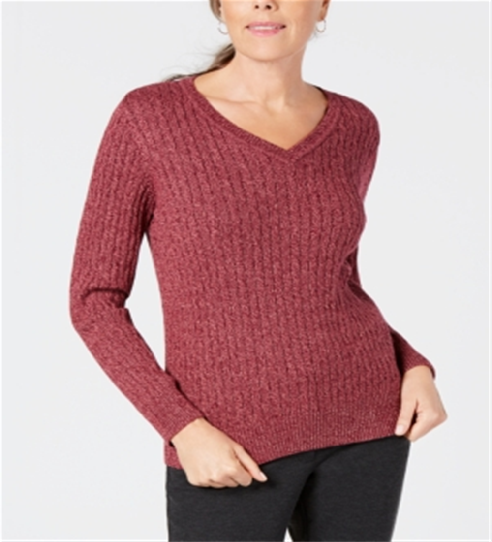 Karen Scott Suéter Feminino de Tricô de Algodão com Cabo Vermelho Tamanho Pequeno G