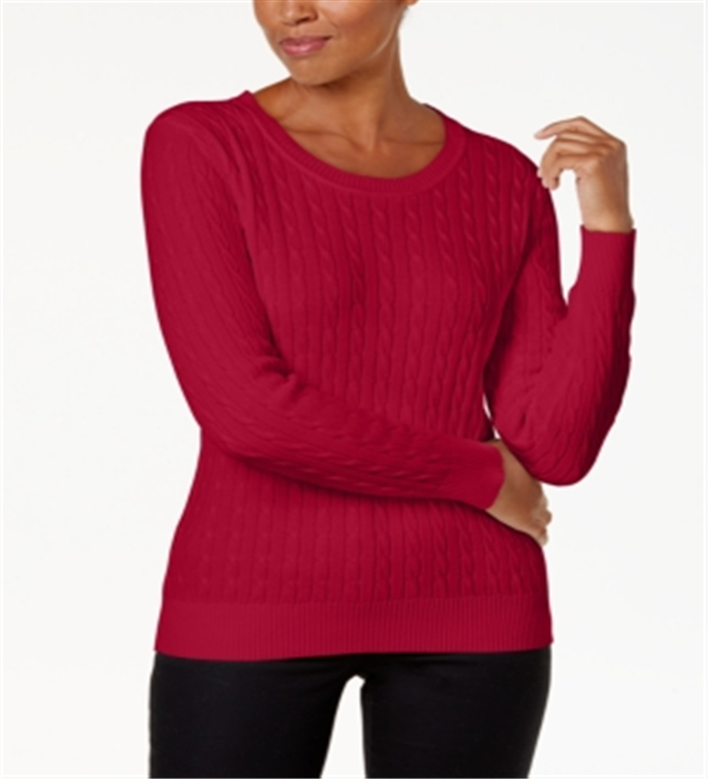 Karen Scott Suéter Feminino de Tricô de Algodão com Cabo Vermelho Tamanho Pequeno P