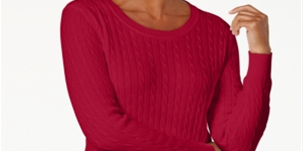 Karen Scott Suéter Feminino de Tricô de Algodão com Cabo Vermelho Tamanho Pequeno P