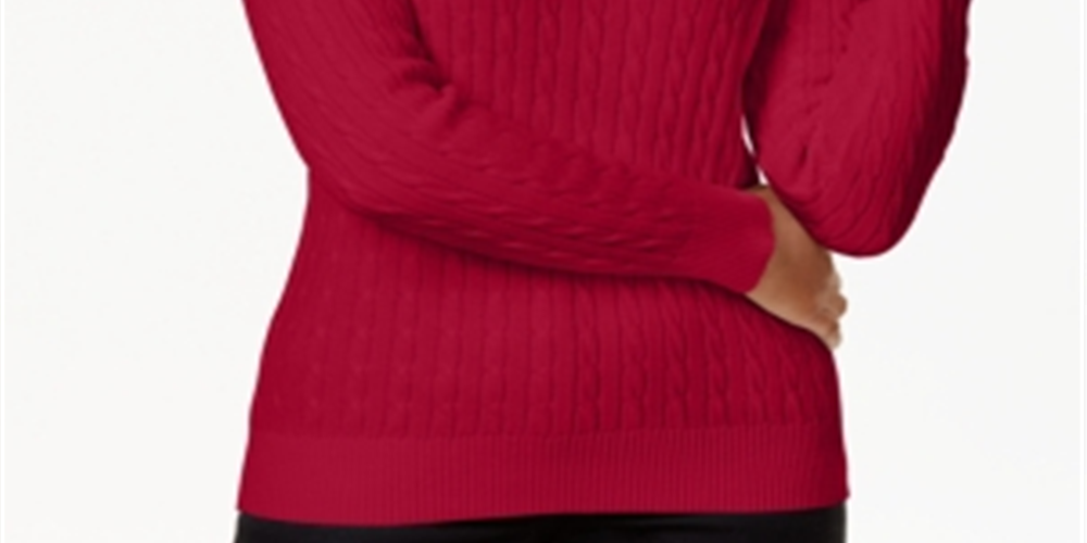 Karen Scott Suéter Feminino de Tricô de Algodão com Cabo Vermelho Tamanho Pequeno P