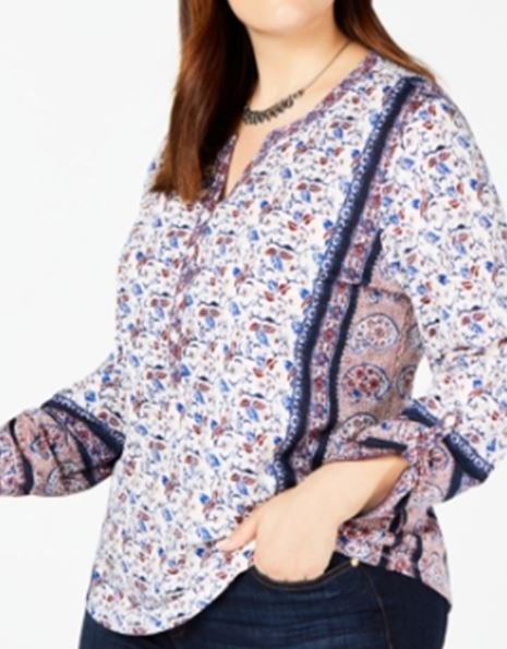 Blusa Plus Size Estampada Feminina Style &amp; Co Azul Multi Tamanho 0X