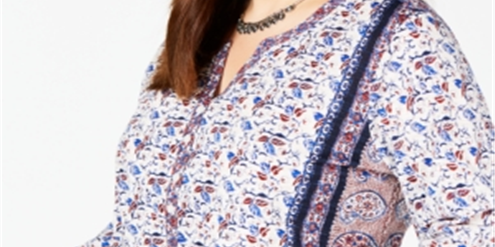 Blusa Plus Size Estampada Feminina Style &amp; Co Azul Multi Tamanho 0X