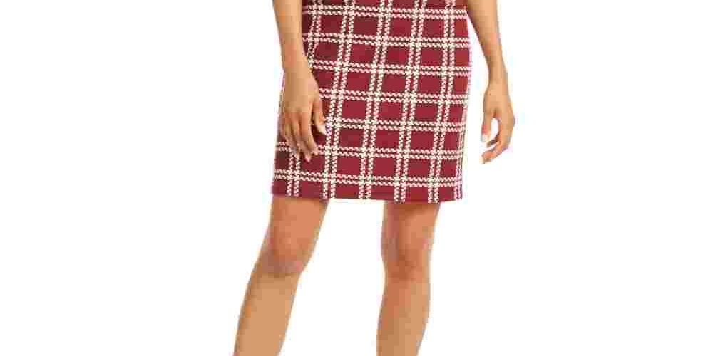 Vestido xadrez texturizado feminino Charter Club, vinho, tamanho pequeno