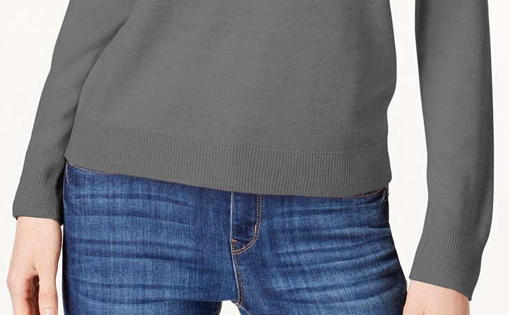 Karen Scott Suéter Feminino com Zíper nas Costas e Gola Simulada Cinza Tamanho XS