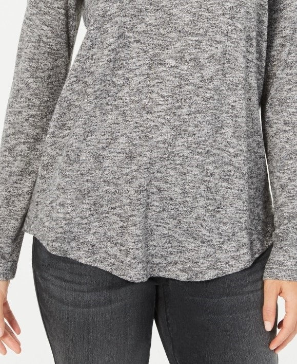 Blusa feminina de manga comprida e decote redondo, preta, tamanho grande, estilo &amp; co