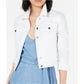 Jaqueta jeans feminina Maison Jules com manga bufante, branca, tamanho extragrande