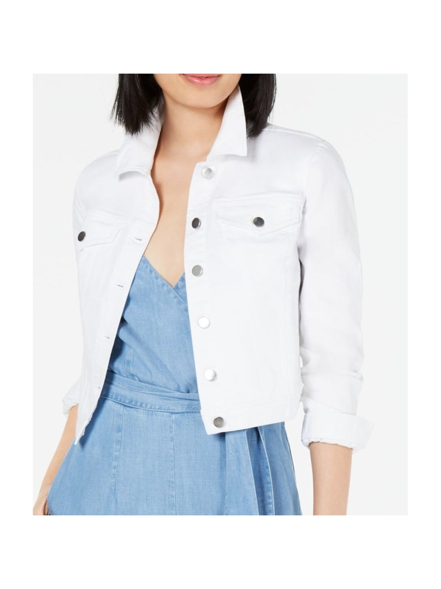 Jaqueta jeans feminina Maison Jules com manga bufante, branca, tamanho extragrande