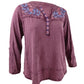 Blusa feminina bordada de algodão estilo &amp; co, roxa, tamanho pequeno M