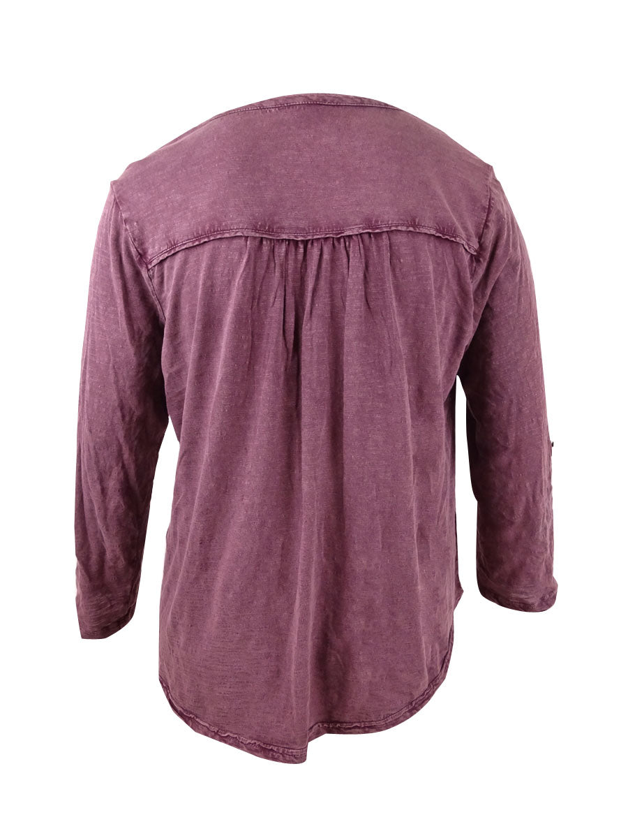 Blusa feminina bordada de algodão estilo &amp; co, roxa, tamanho pequeno M