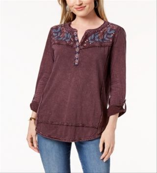 Blusa feminina bordada de algodão estilo &amp; co, roxa, tamanho pequeno M