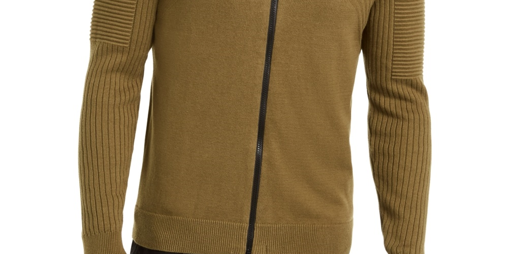 Cardigan Samuel com zíper frontal masculino da INC International Concepts, verde, tamanho pequeno