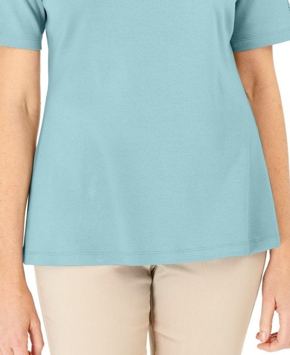 Blusa de crochê de algodão feminina Karen Scott, azul, tamanho extrapequeno