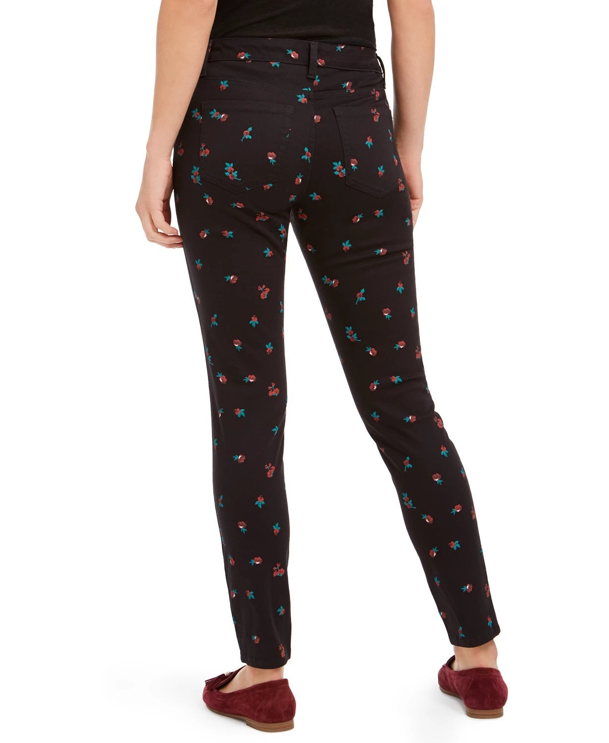 Calça jeans skinny feminina com estampa floral Charter Club, preta, tamanho 4