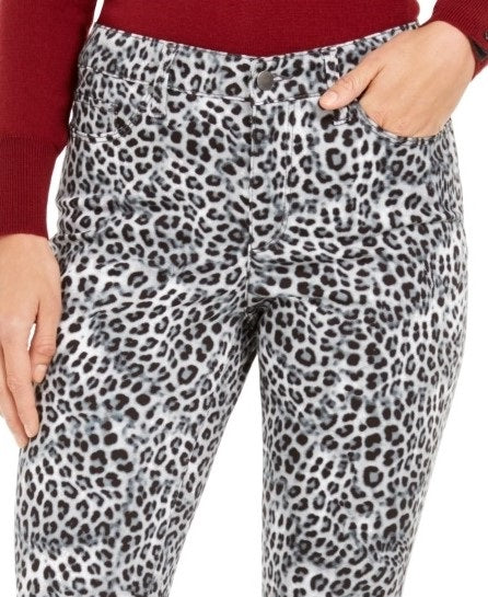 Calça jeans feminina Lexington com estampa animal, perna reta, branca, tamanho 16