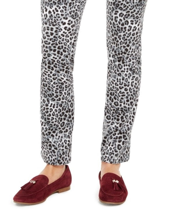 Calça jeans feminina Lexington com estampa animal, perna reta, branca, tamanho 16
