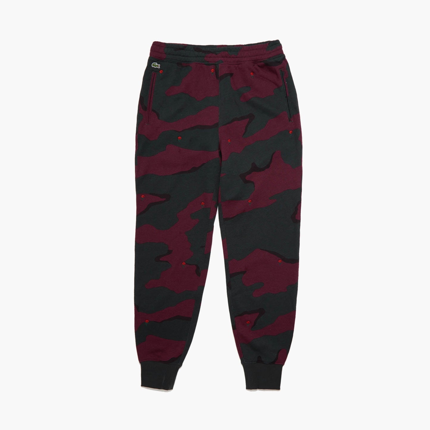 Calça de moletom camuflada bordada Live Rose da Lacoste, masculina, Berry Jam, preta, tamanho X-G