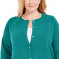 Karen Scott Cardigan Feminino Luxsoft Pearl Button Azul Tamanho 3X