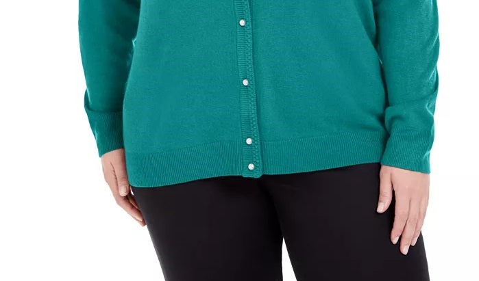 Karen Scott Cardigan Feminino Luxsoft Pearl Button Azul Tamanho 3X