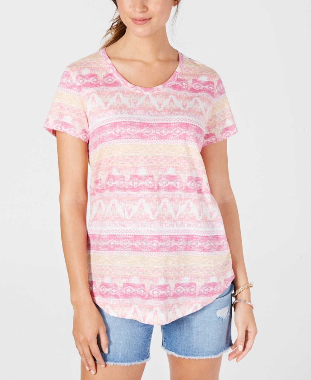 Camiseta feminina estampada estilo &amp; co rosa tamanho pequeno