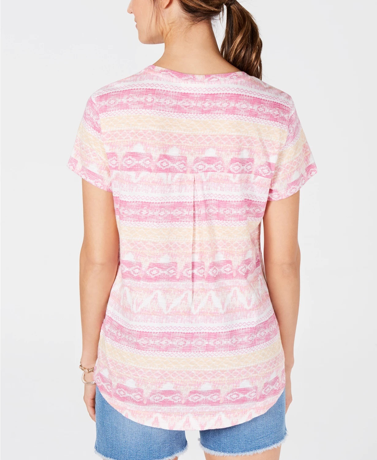 Camiseta feminina estampada estilo &amp; co rosa tamanho pequeno