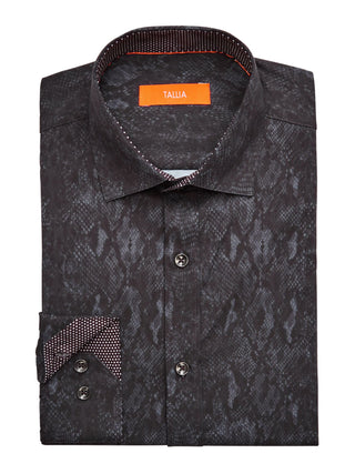 Camisa social masculina Tallia com gola estampada, ajuste clássico, elástica, preta, tamanho 14,5 x 32 x 33