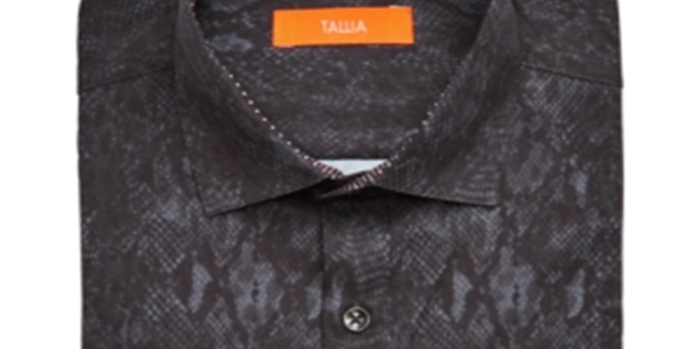 Camisa social masculina Tallia com gola estampada, ajuste clássico, elástica, preta, tamanho 14,5 x 32 x 33