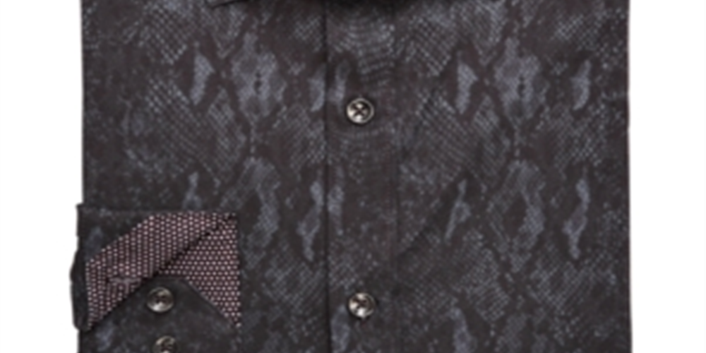 Camisa social masculina Tallia com gola estampada, ajuste clássico, elástica, preta, tamanho 14,5 x 32 x 33