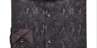 Camisa social masculina Tallia com gola estampada, ajuste clássico, elástica, preta, tamanho 14,5 x 32 x 33