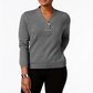 Karen Scott Suéter Henley Feminino de Algodão Cinza Tamanho Pequeno X-Grande