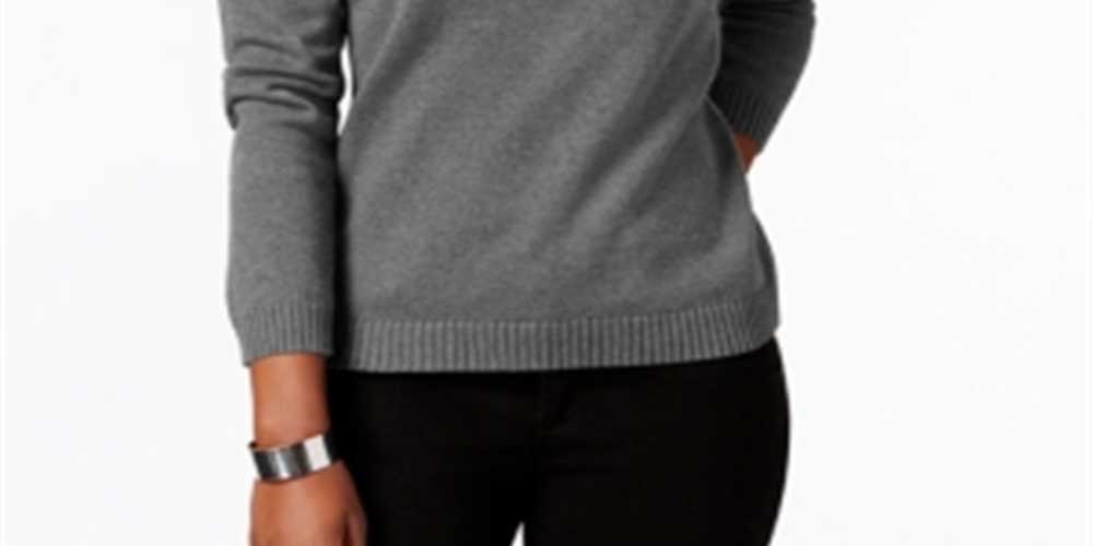 Karen Scott Suéter Henley Feminino de Algodão Cinza Tamanho Pequeno X-Grande