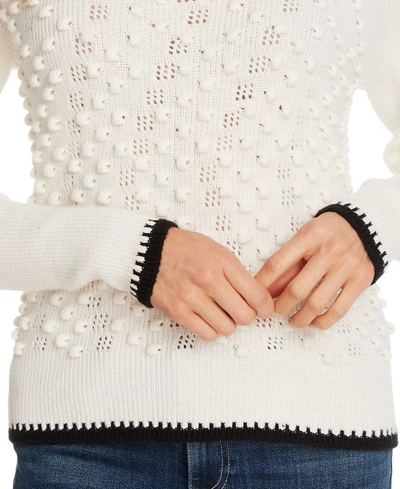 Suéter feminino CeCe com gola alta e acabamento emborrachado, tamanho grande, branco