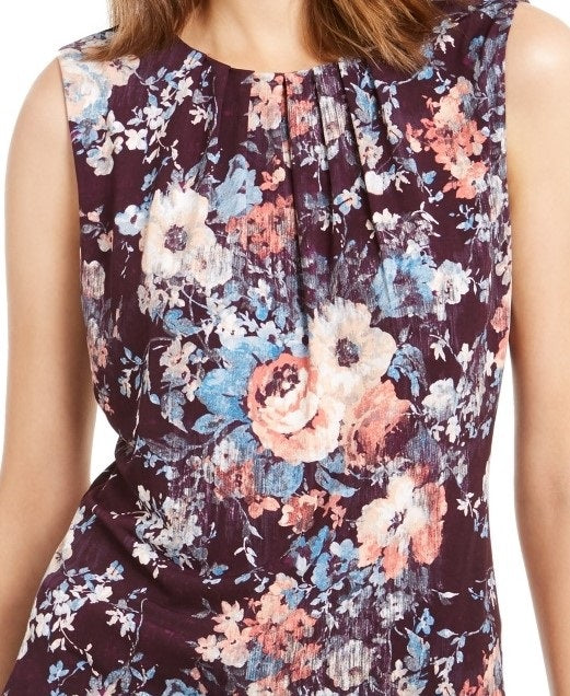Blusa Calvin Klein Feminina Estampada Floral Plissada Roxa Tamanho P