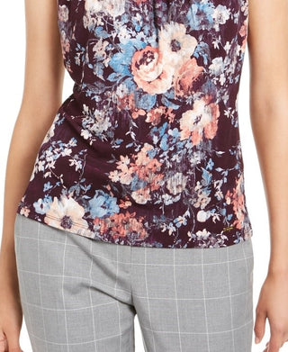 Blusa Calvin Klein Feminina Estampada Floral Plissada Roxa Tamanho P