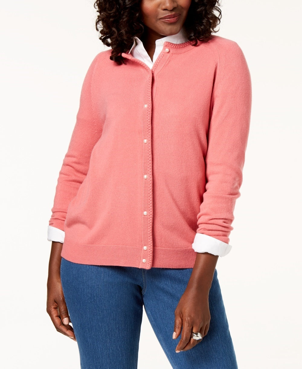 Karen Scott Cardigan Feminino Luxsoft Botão Rosa Tamanho Pequeno