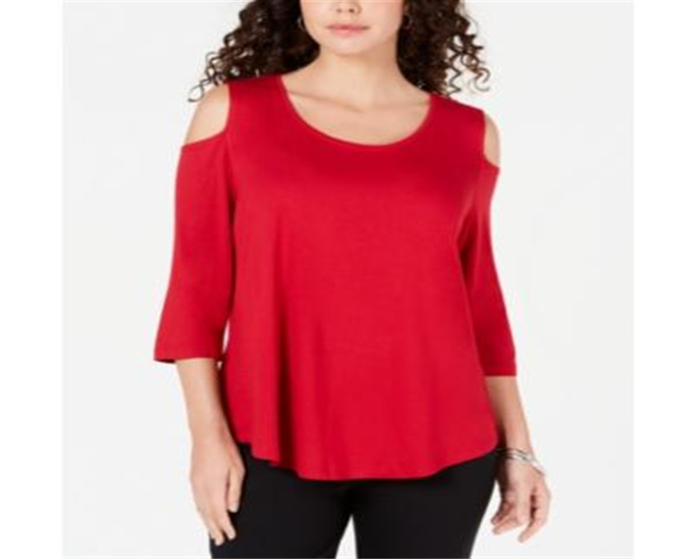 JM Collection Top feminino com ombros descobertos, vermelho, tamanho pequeno P/M